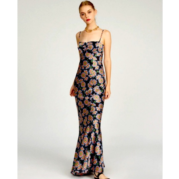 SALONI Dresses & Skirts - Saloni Renee Long Dress In Ebony Dragonfruit Print - worn once, dry cleaned!